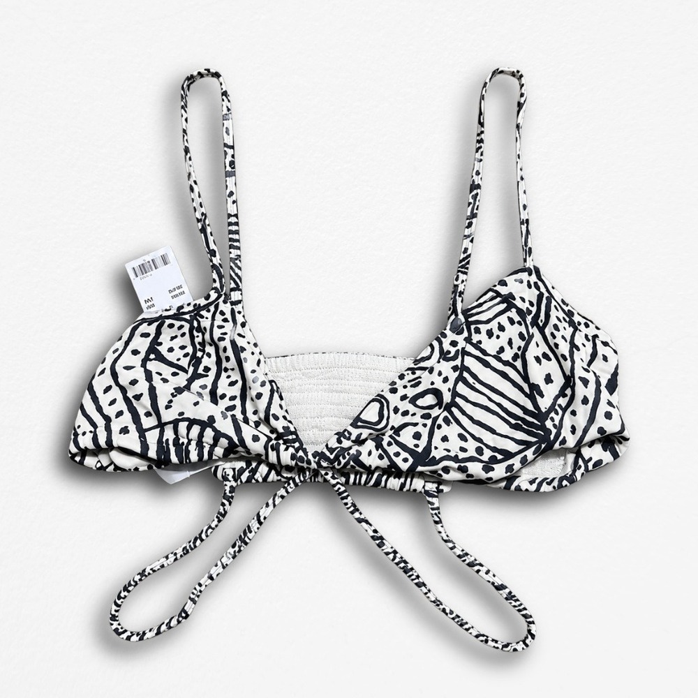 Out From Under Urban Outfitters Black White Abstract Print Wrap Tie Crop Top M